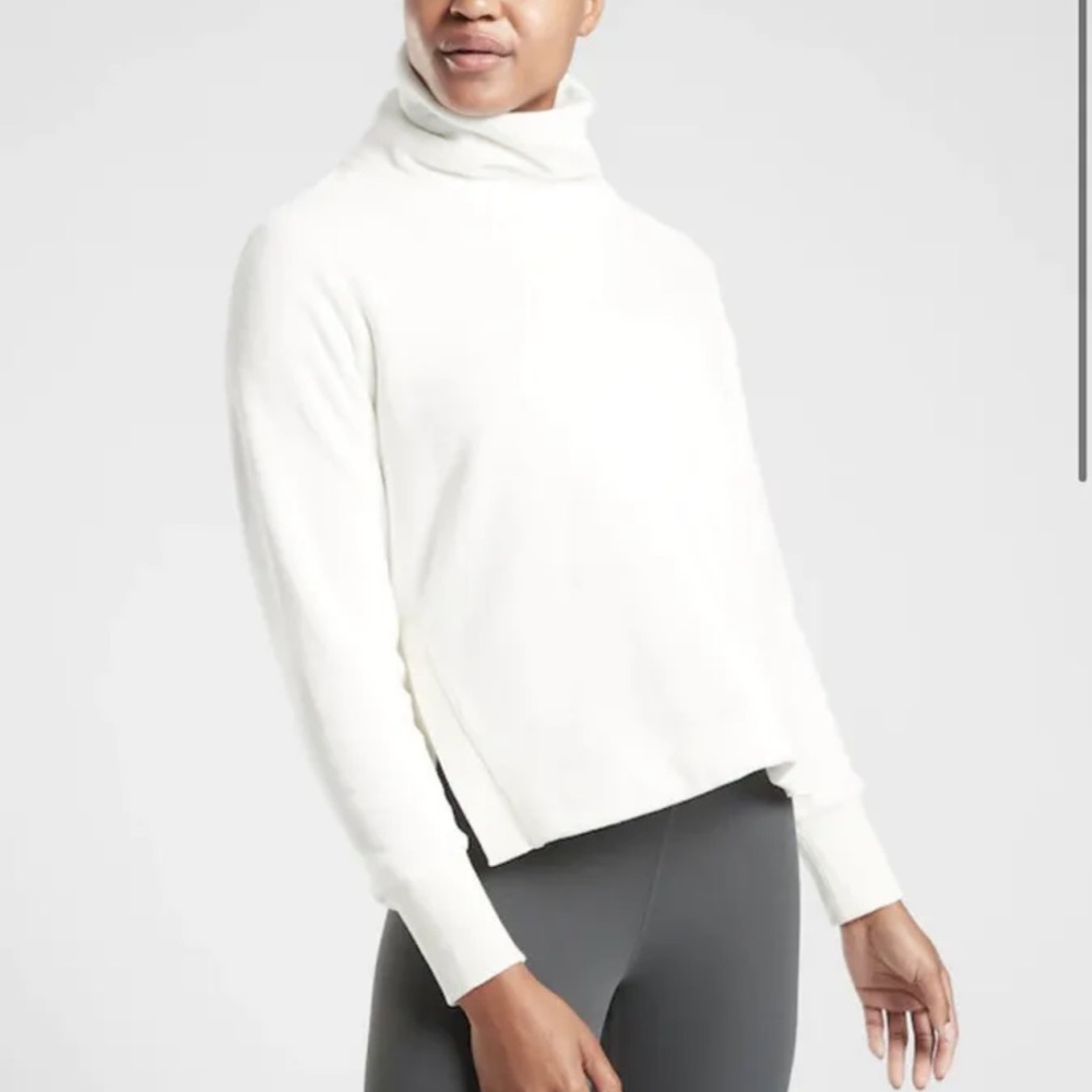 NWT ATHLETA Double Cozy Karma Funnel Neck Sweatshirt SMALL Sea Salt White Top